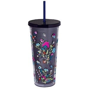 Vera Bradley Double Wall Travel Tumbler with Flexi Straw in Itsy Ditsy, 24 fl oz